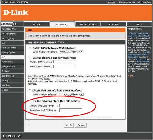 dlink router configuration page